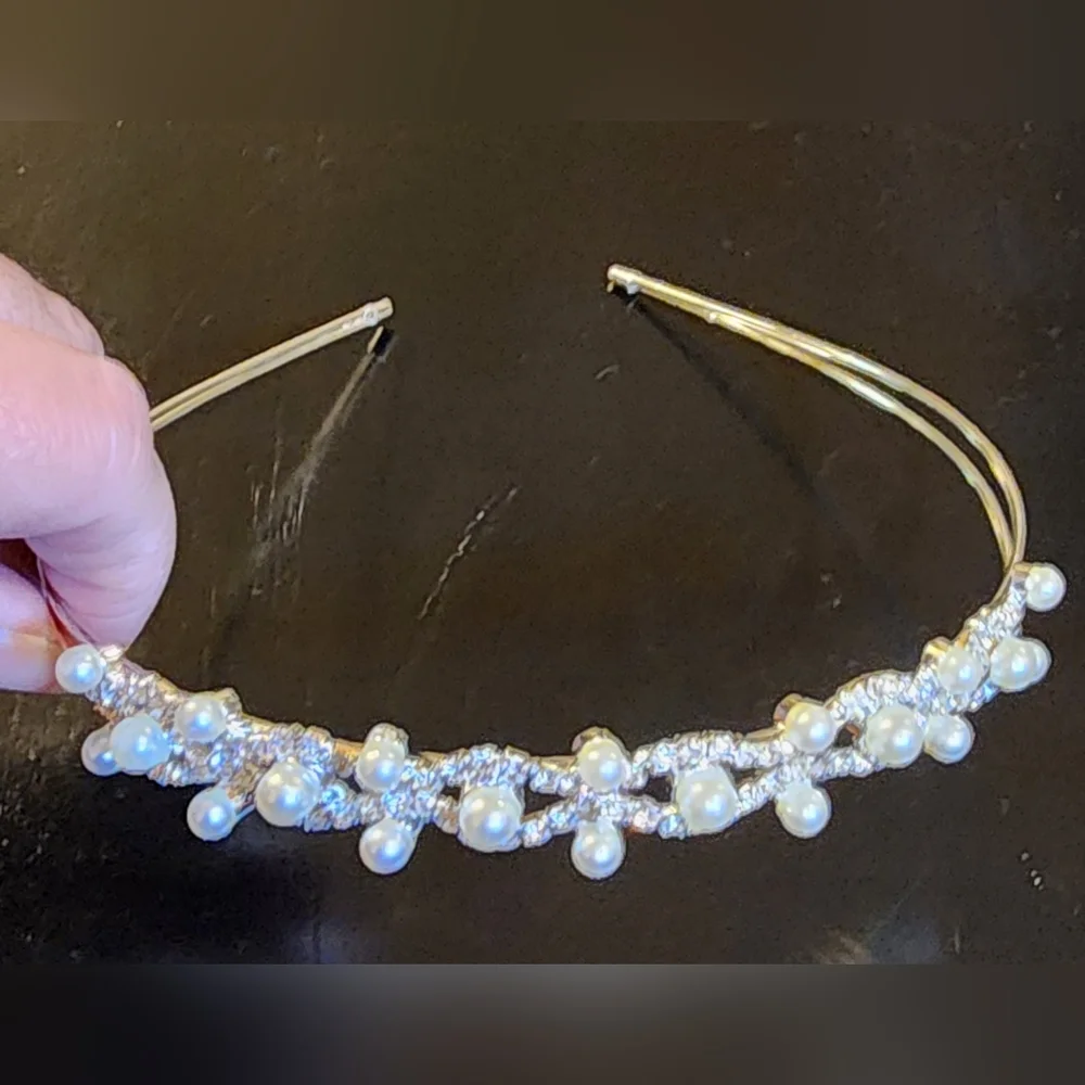 Faux Pearls and Rhinestones Silver toned Tiera Wedding Bridal Flower Girl